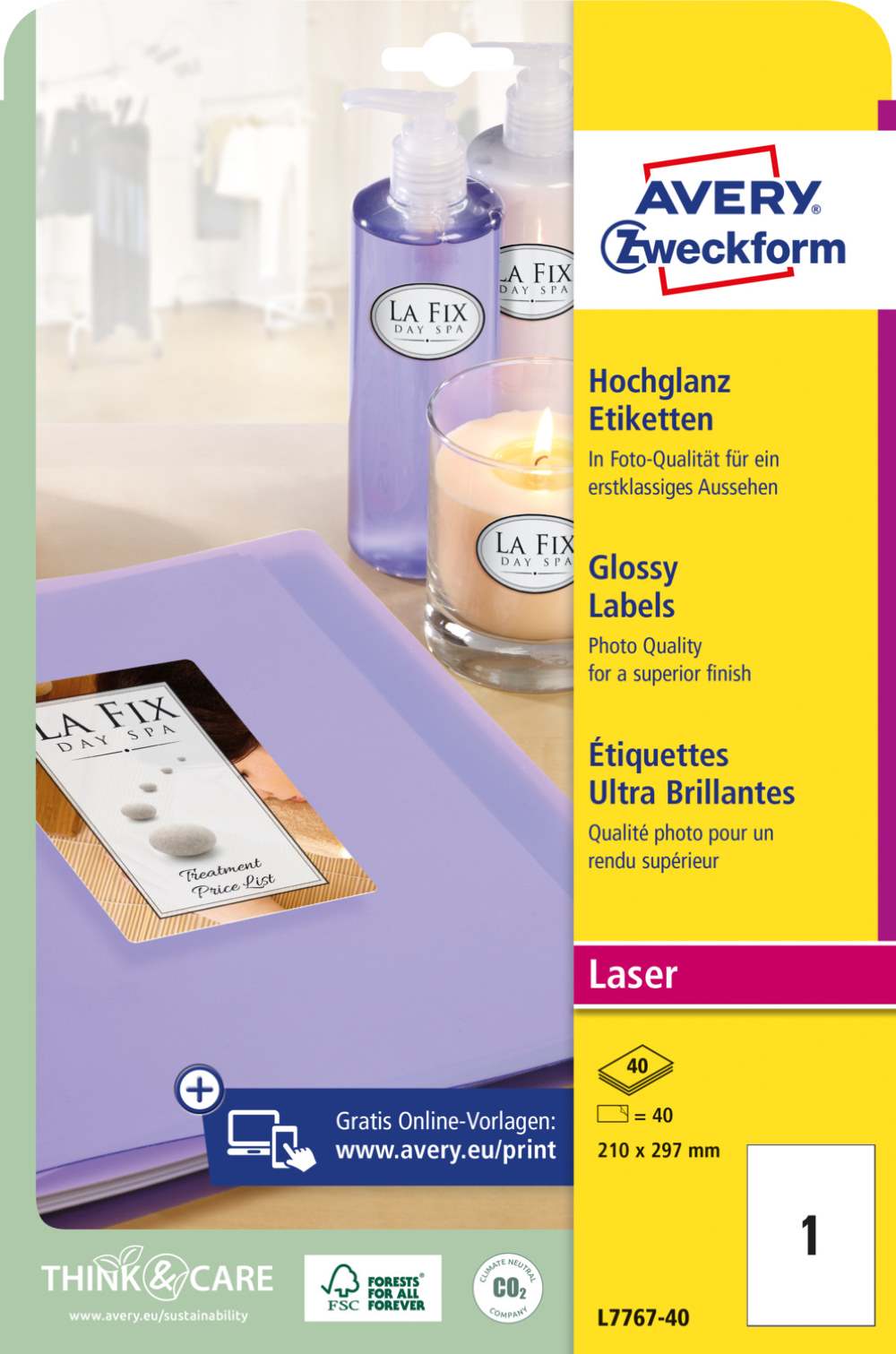 Etikete papirne bele svetleče Avery Zweckform L7767-40, 210 x 297 mm