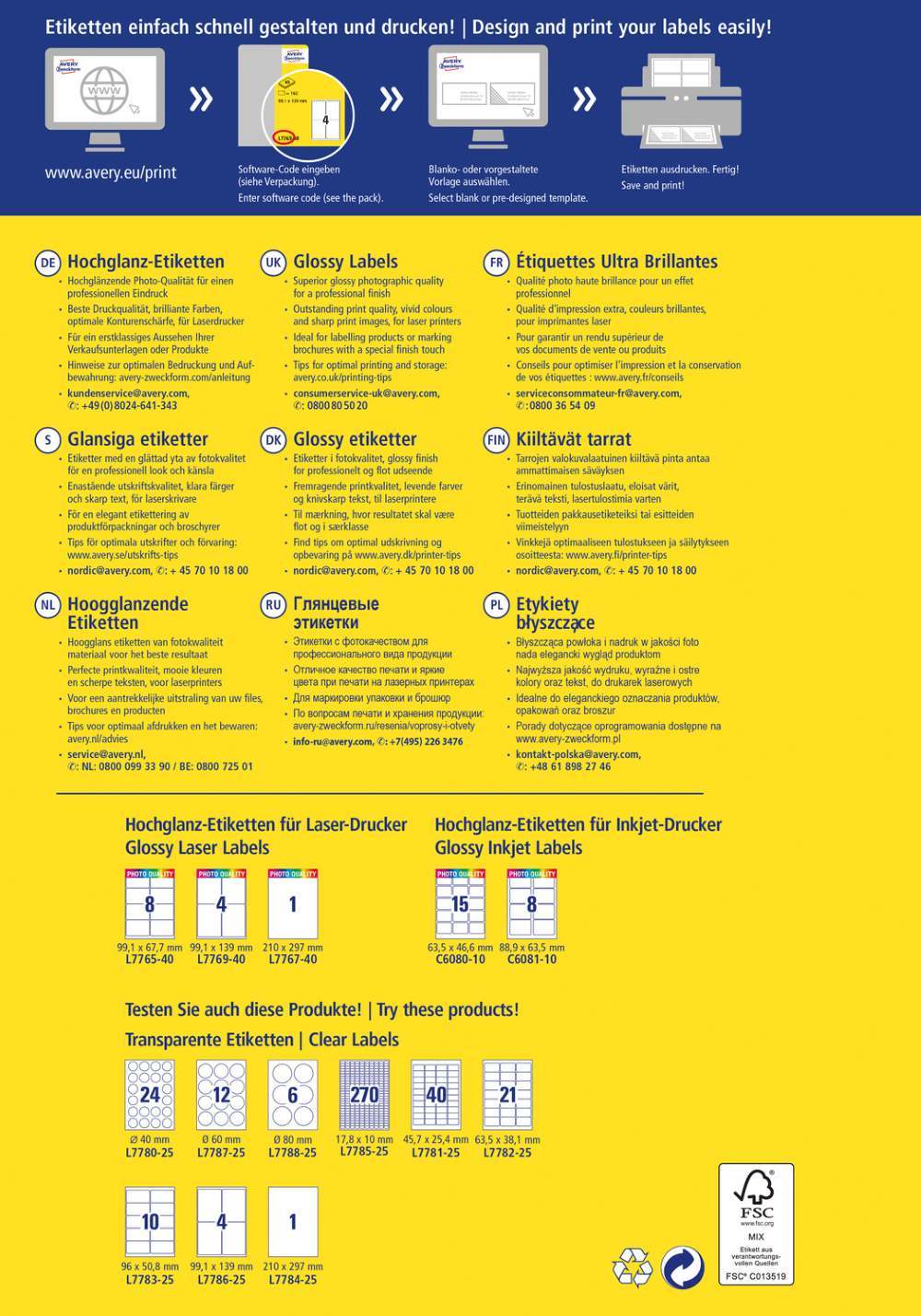 Etikete papirne bele svetleče Avery Zweckform L7767-40, 210 x 297 mm