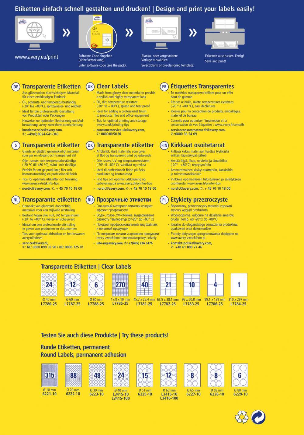 Etikete poliestrske transparentne svetleče Avery Zweckform L7781-25, 45,7 x 25,4 mm