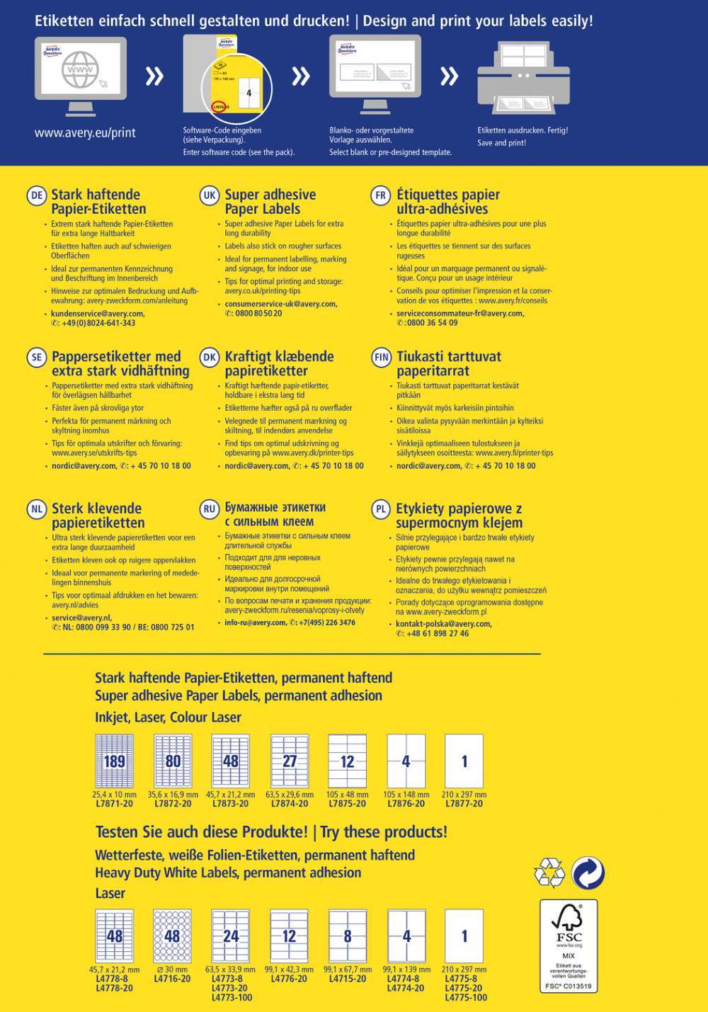 Etikete papirne bele s super močnim lepilom Avery Zweckform L7872-20, 35,6 x 16,9 mm