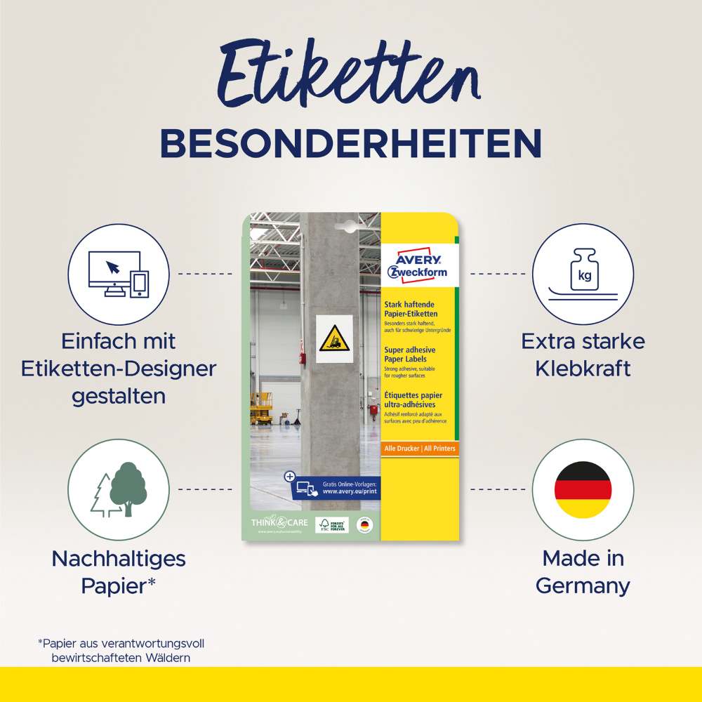 Etikete papirne bele s super močnim lepilom Avery Zweckform L7877-20, 210 x 297 mm