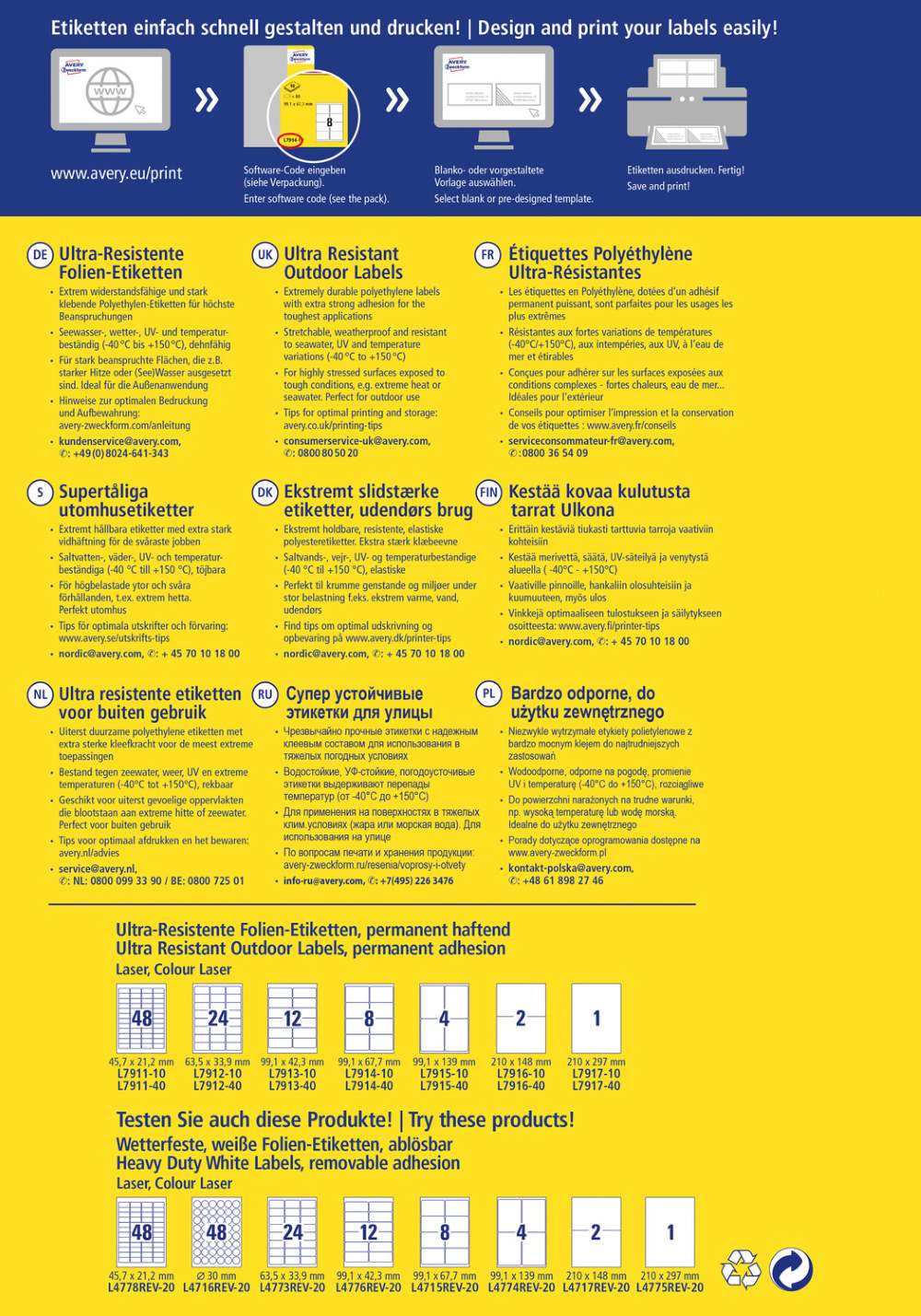 Etikete polietilenske bele izjemno odporne Avery Zweckform L7917, 210 x 297 mm