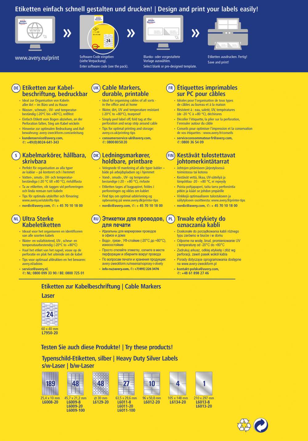 Etikete bele za označevanje kablov Avery Zweckform L7950-20, 60 x 40 mm