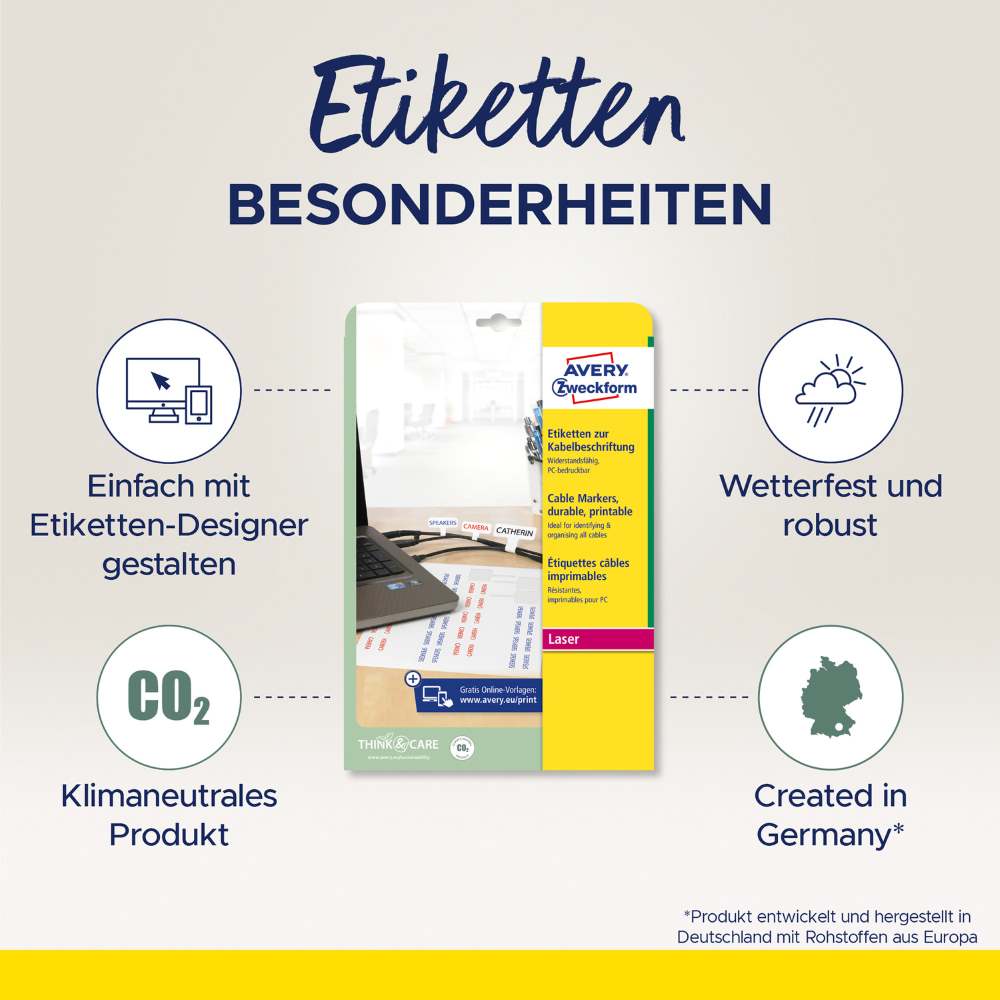 Etikete bele za označevanje kablov Avery Zweckform L7950-20, 60 x 40 mm