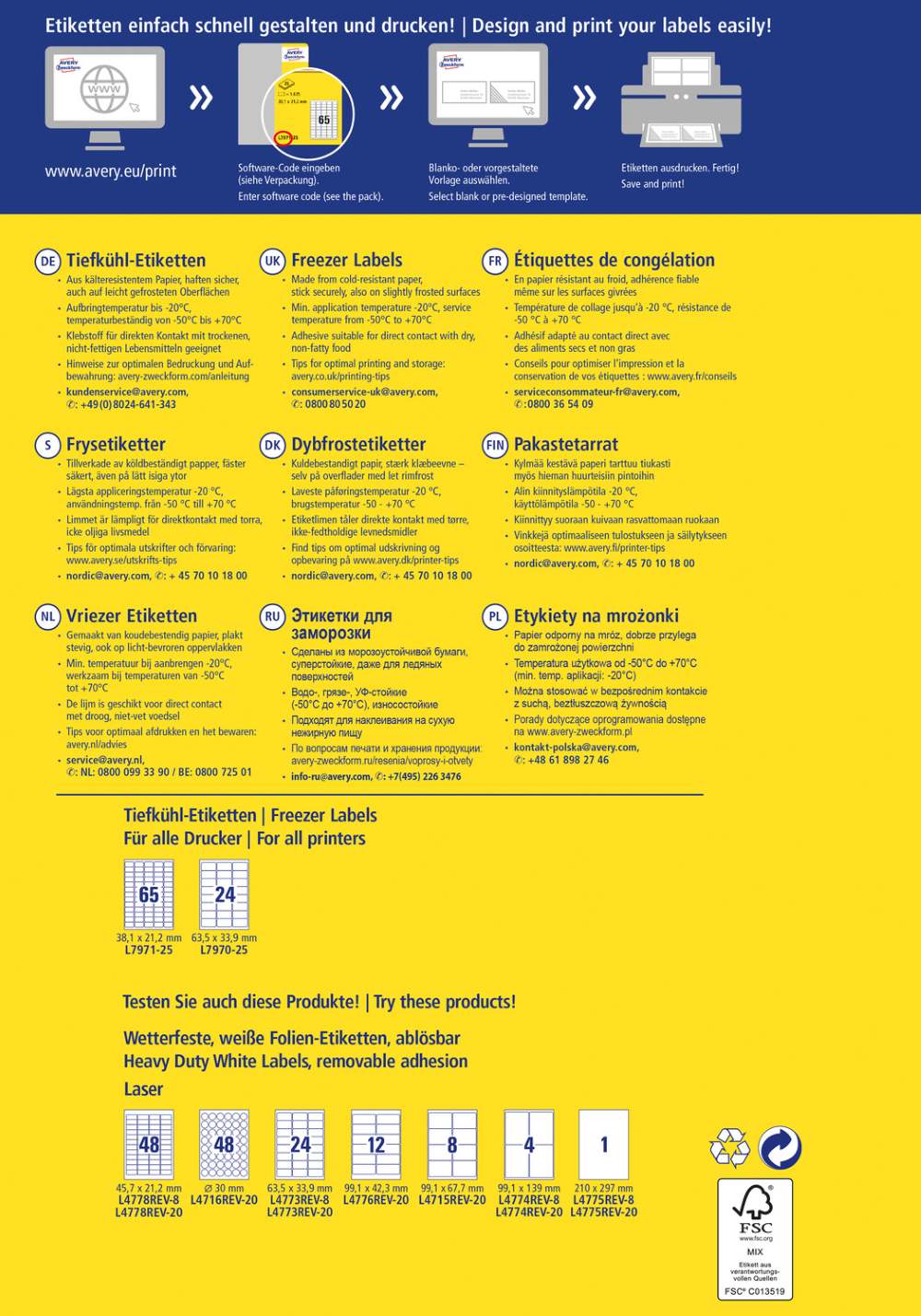 Etikete papirne bele za zamrzovalnike Avery Zweckform L7971-20, 38,1 x 21,2 mm