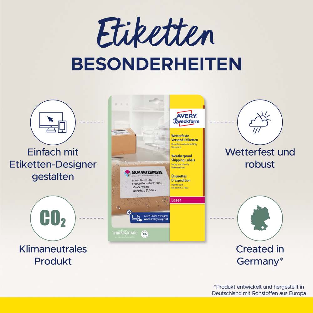 Etikete poliestrske bele zelo odporne za pakete Avery Zweckform L7997-20, 199,6 x 289,1 mm