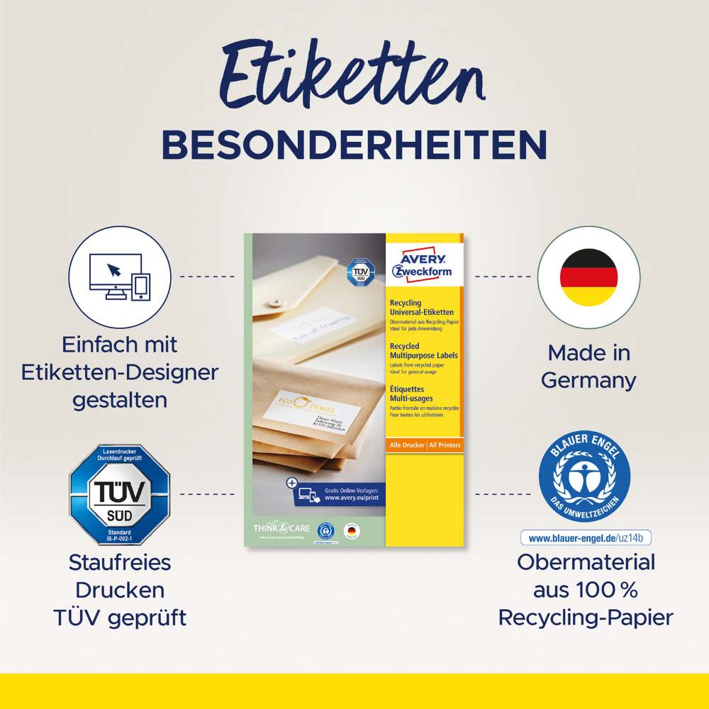 Etikete papirne bele univerzalne reciklirane Avery Zweckform LR3483, 105 x 148 mm