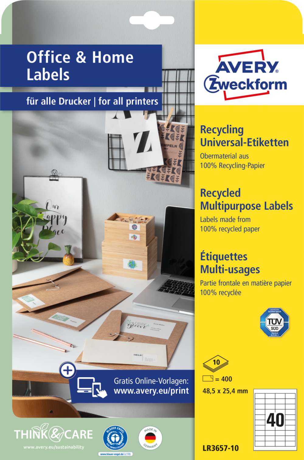 Etikete papirne bele univerzalne reciklirane Avery Zweckform LR3657-10, 48,5 x 25,4 mm