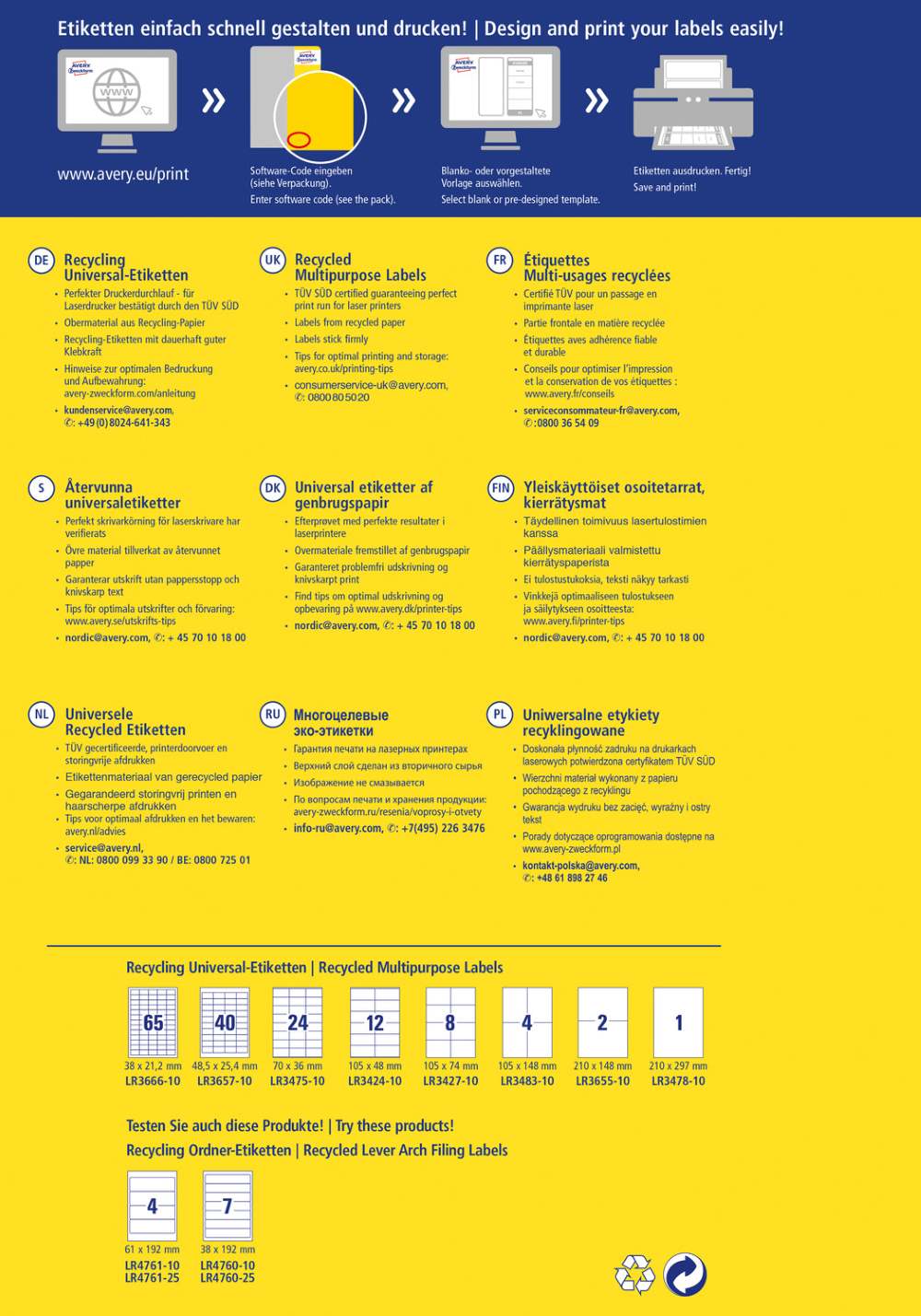 Etikete papirne bele univerzalne reciklirane Avery Zweckform LR3657-10, 48,5 x 25,4 mm