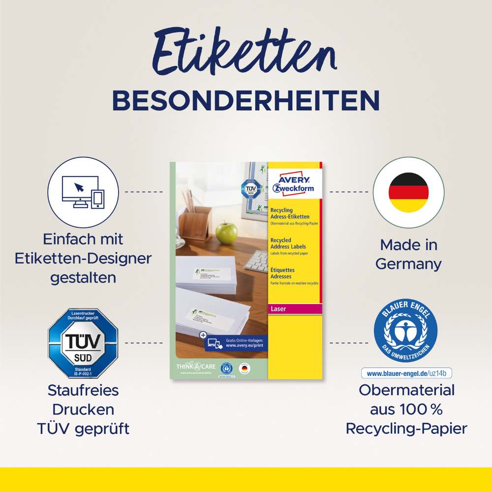 Etikete papirne bele univerzalne reciklirane Avery Zweckform LR7163-100, 99,1 x 38,1 mm