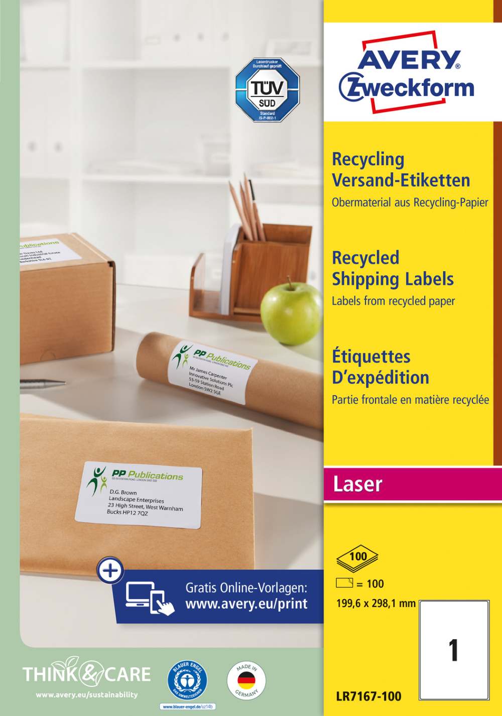 Etikete papirne bele univerzalne reciklirane Avery Zweckform LR7167-100, 199,6 x 289,1 mm