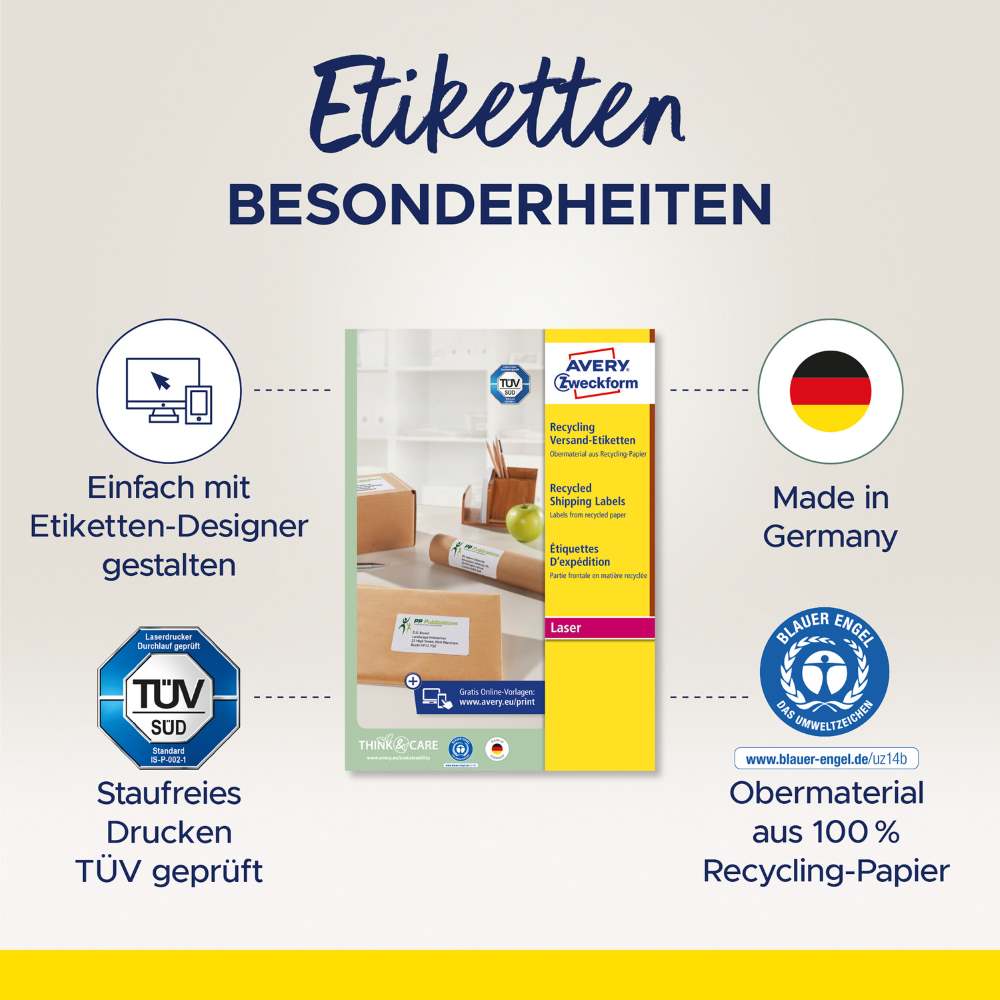 Etikete papirne bele univerzalne reciklirane Avery Zweckform LR7168-100, 199,6 x 143,5 mm